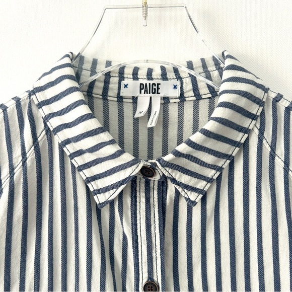 PAIGE Kadie Striped Button Up Shirt Top Blue White Long Sleeve Size Medium - Picture 6 of 16